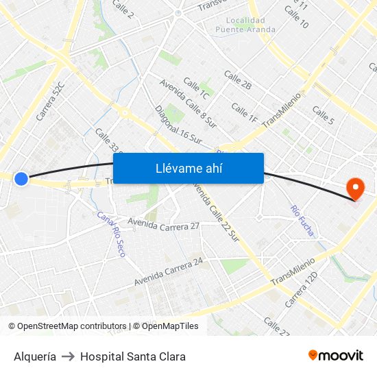 Alquería to Hospital Santa Clara map