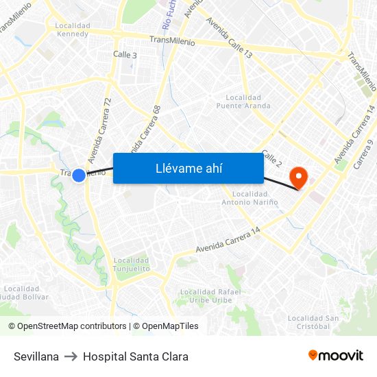 Sevillana to Hospital Santa Clara map