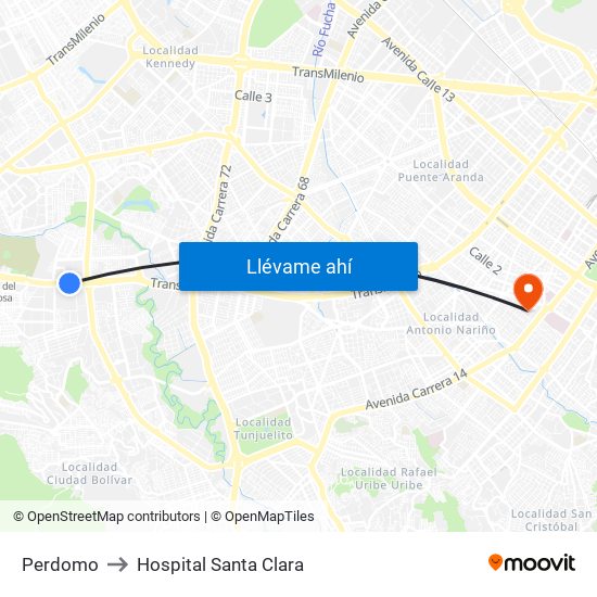 Perdomo to Hospital Santa Clara map