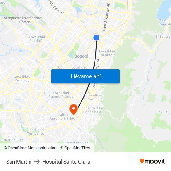 San Martín to Hospital Santa Clara map