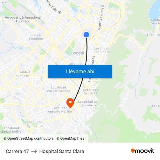 Carrera 47 to Hospital Santa Clara map