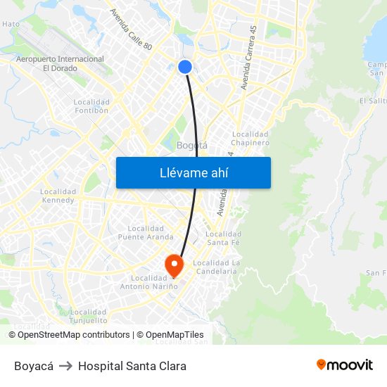 Boyacá to Hospital Santa Clara map