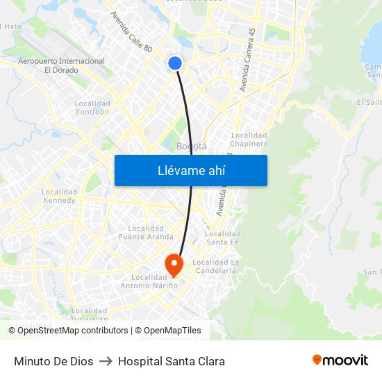 Minuto De Dios to Hospital Santa Clara map