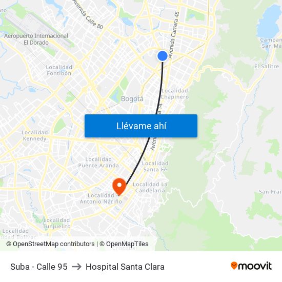 Suba - Calle 95 to Hospital Santa Clara map