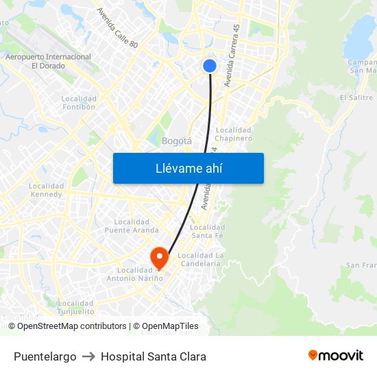 Puentelargo to Hospital Santa Clara map
