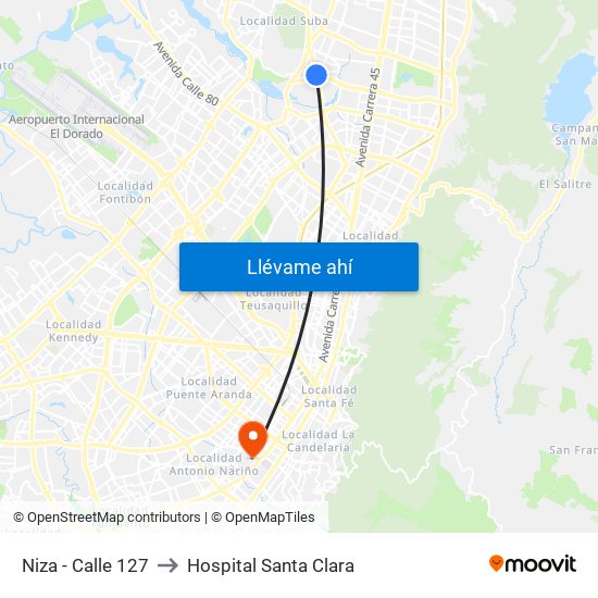 Niza - Calle 127 to Hospital Santa Clara map