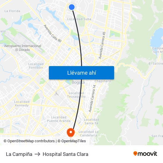 La Campiña to Hospital Santa Clara map