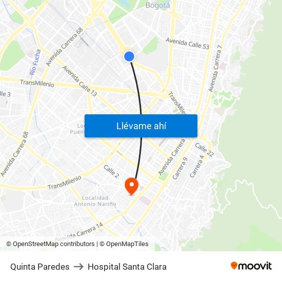 Quinta Paredes to Hospital Santa Clara map