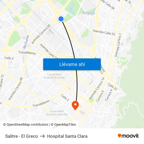 Salitre - El Greco to Hospital Santa Clara map