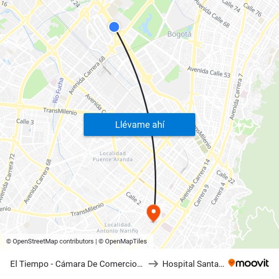 El Tiempo - Cámara De Comercio De Bogotá to Hospital Santa Clara map