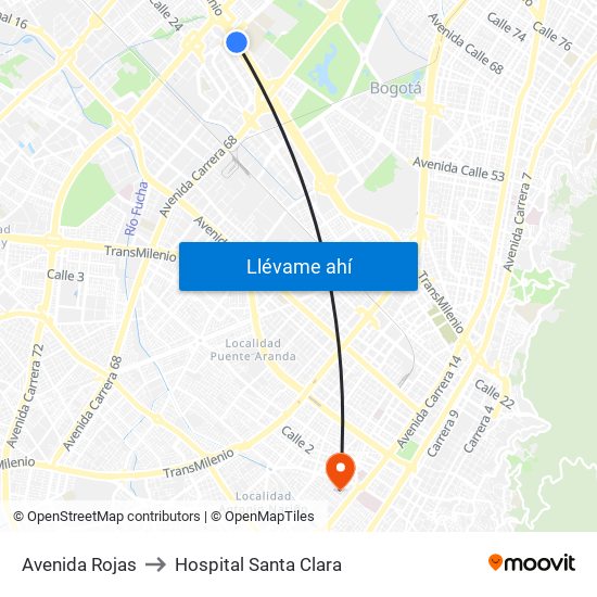 Avenida Rojas to Hospital Santa Clara map