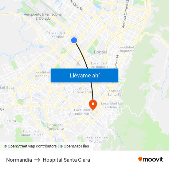 Normandía to Hospital Santa Clara map