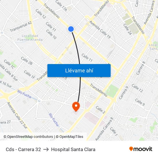 Cds - Carrera 32 to Hospital Santa Clara map