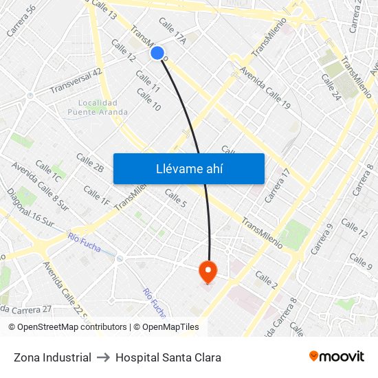 Zona Industrial to Hospital Santa Clara map