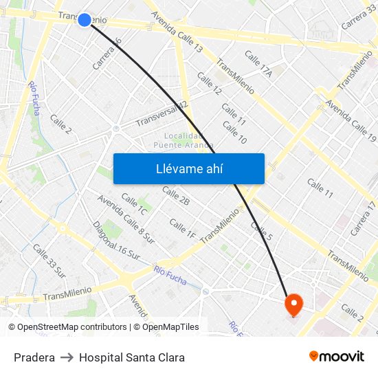 Pradera to Hospital Santa Clara map