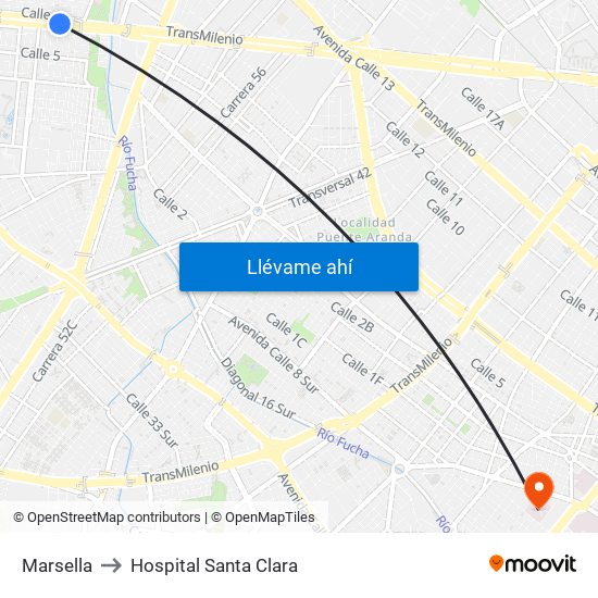 Marsella to Hospital Santa Clara map