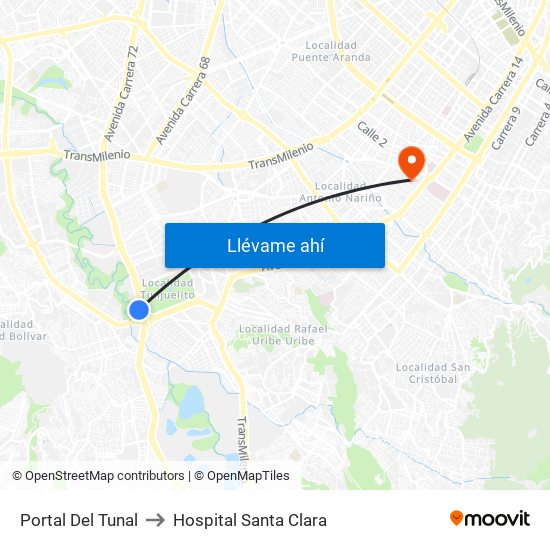 Portal Del Tunal to Hospital Santa Clara map