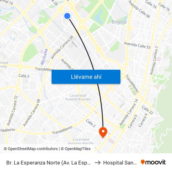 Br. La Esperanza Norte (Av. La Esperanza - Kr 69d) to Hospital Santa Clara map