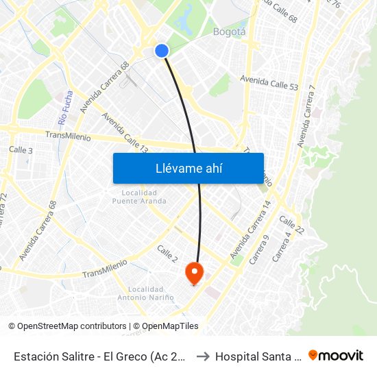 Estación Salitre - El Greco (Ac 26 - Ak 68) to Hospital Santa Clara map