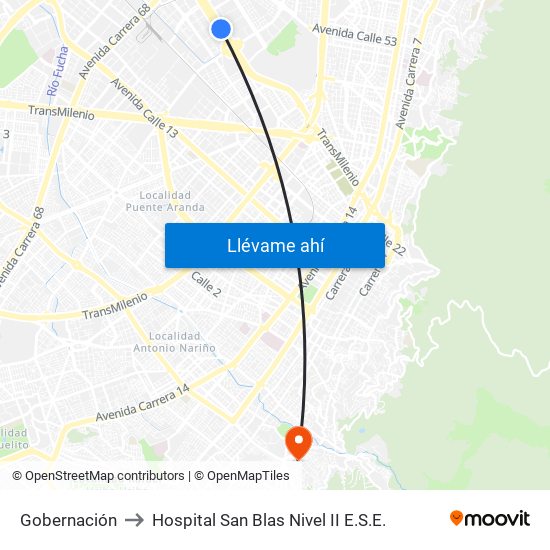 Gobernación to Hospital San Blas Nivel II E.S.E. map