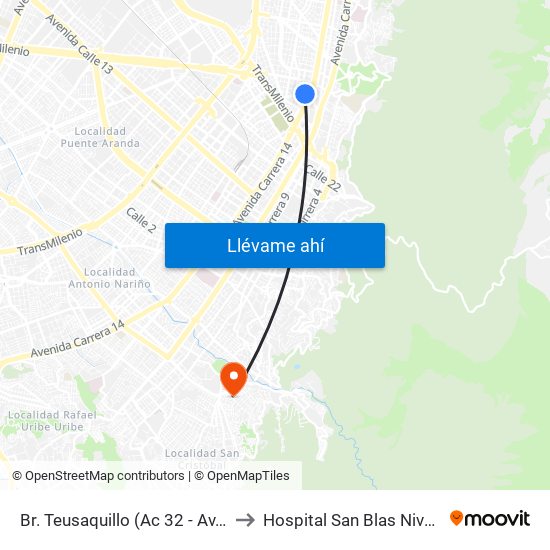 Br. Teusaquillo (Ac 32 - Av. Caracas) to Hospital San Blas Nivel II E.S.E. map