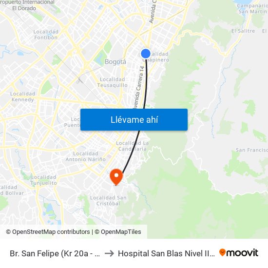 Br. San Felipe (Kr 20a - Cl 74) to Hospital San Blas Nivel II E.S.E. map