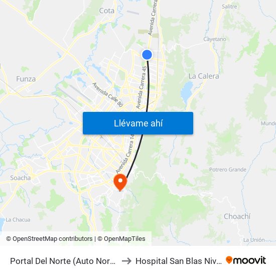 Portal Del Norte (Auto Norte - Cl 174a) to Hospital San Blas Nivel II E.S.E. map