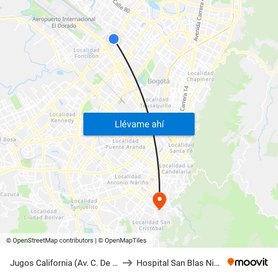 Jugos California (Av. C. De Cali - Ac 63) to Hospital San Blas Nivel II E.S.E. map