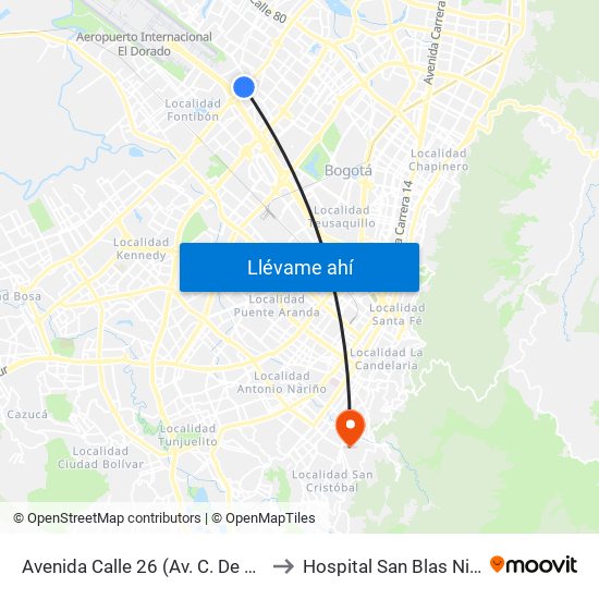 Avenida Calle 26 (Av. C. De Cali - Cl 51) (A) to Hospital San Blas Nivel II E.S.E. map