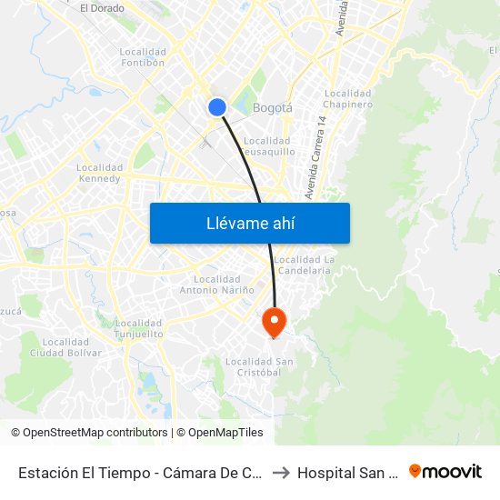 Estación El Tiempo - Cámara De Comercio De Bogotá (Ac 26 - Kr 68b Bis) to Hospital San Blas Nivel II E.S.E. map