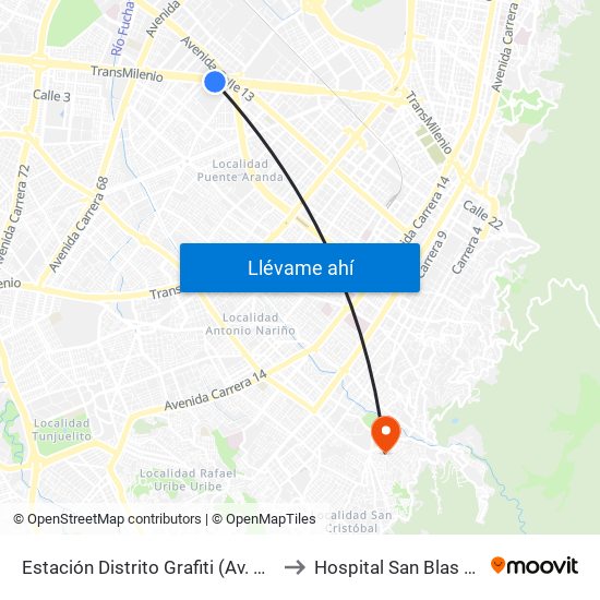 Estación Distrito Grafiti (Av. Américas - Kr 53a) to Hospital San Blas Nivel II E.S.E. map