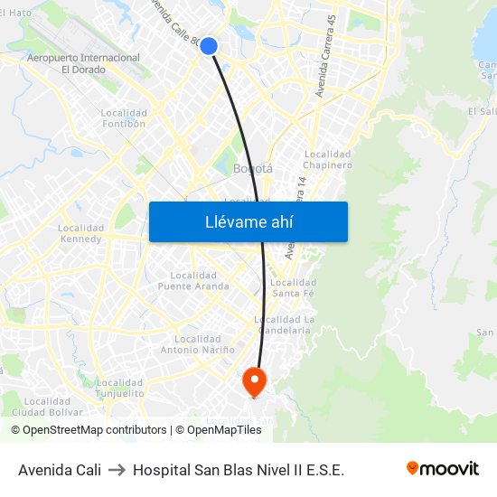 Avenida Cali to Hospital San Blas Nivel II E.S.E. map