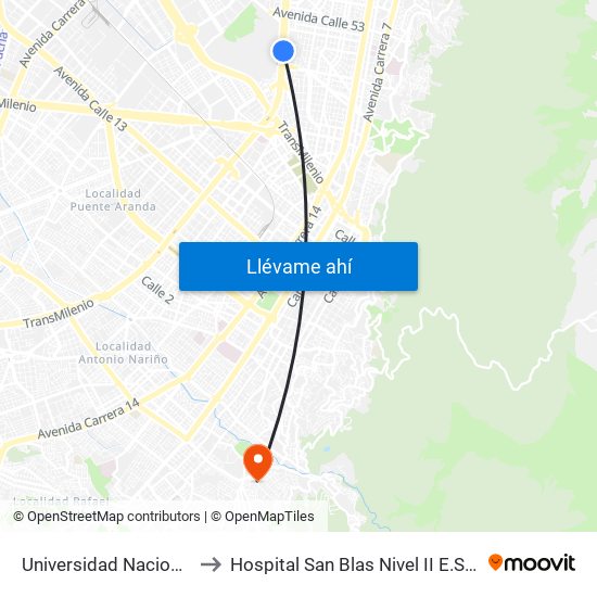 Universidad Nacional to Hospital San Blas Nivel II E.S.E. map