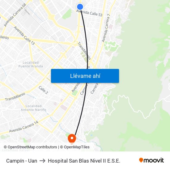 Campín - Uan to Hospital San Blas Nivel II E.S.E. map