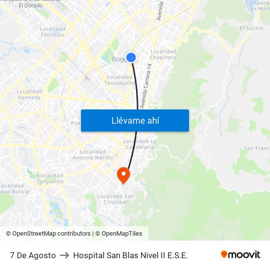 7 De Agosto to Hospital San Blas Nivel II E.S.E. map