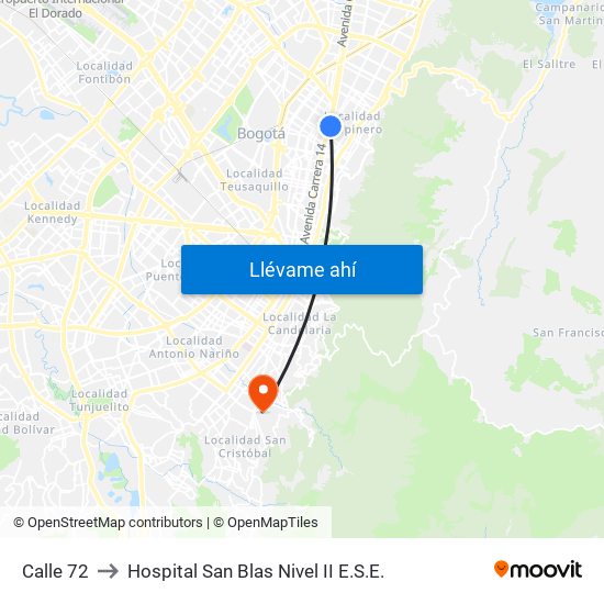 Calle 72 to Hospital San Blas Nivel II E.S.E. map