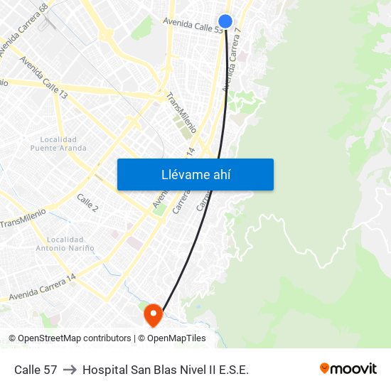 Calle 57 to Hospital San Blas Nivel II E.S.E. map