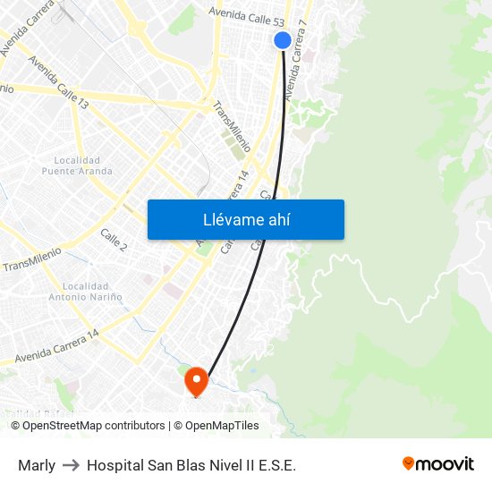 Marly to Hospital San Blas Nivel II E.S.E. map