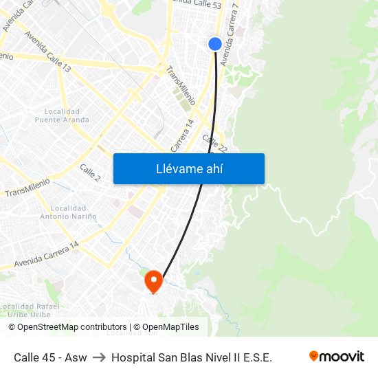 Calle 45 - Asw to Hospital San Blas Nivel II E.S.E. map