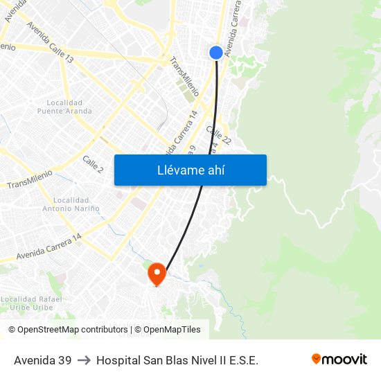 Avenida 39 to Hospital San Blas Nivel II E.S.E. map