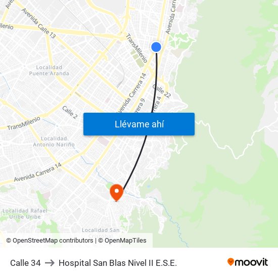 Calle 34 to Hospital San Blas Nivel II E.S.E. map