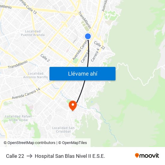 Calle 22 to Hospital San Blas Nivel II E.S.E. map