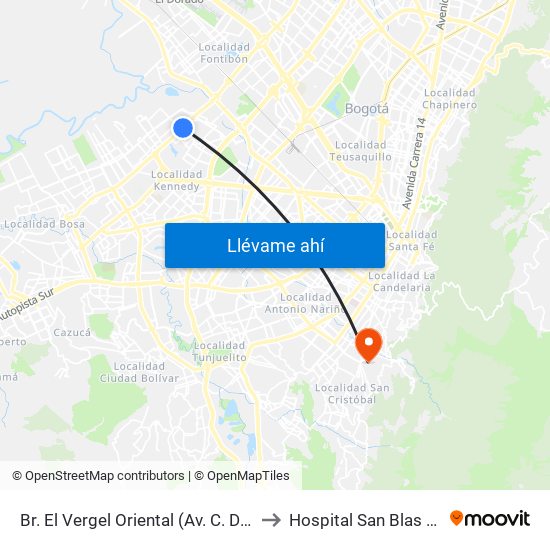 Br. El Vergel Oriental (Av. C. De Cali - Cl 10b) (A) to Hospital San Blas Nivel II E.S.E. map