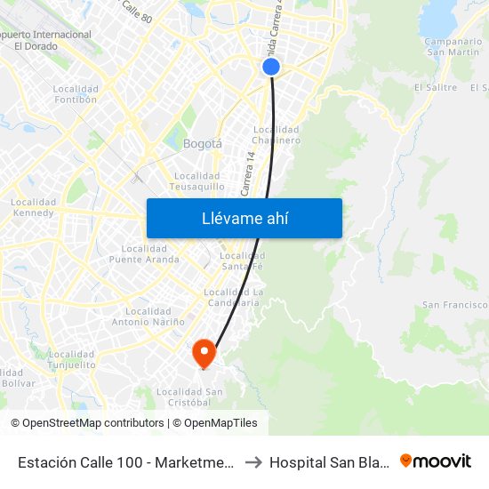 Estación Calle 100 - Marketmedios (Auto Norte - Cl 98) to Hospital San Blas Nivel II E.S.E. map