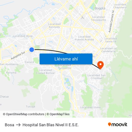 Bosa to Hospital San Blas Nivel II E.S.E. map