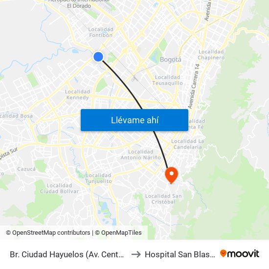 Br. Ciudad Hayuelos (Av. Centenario - Av. C. De Cali) to Hospital San Blas Nivel II E.S.E. map