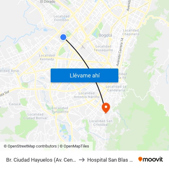 Br. Ciudad Hayuelos (Av. Centenario - Kr 78g) to Hospital San Blas Nivel II E.S.E. map