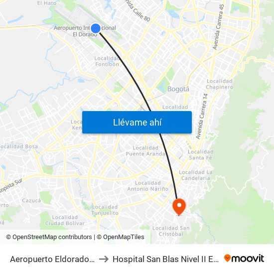 Aeropuerto Eldorado (B) to Hospital San Blas Nivel II E.S.E. map