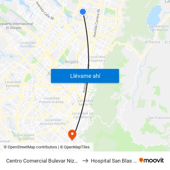 Centro Comercial Bulevar Niza (Ac 127 - Av. Suba) to Hospital San Blas Nivel II E.S.E. map