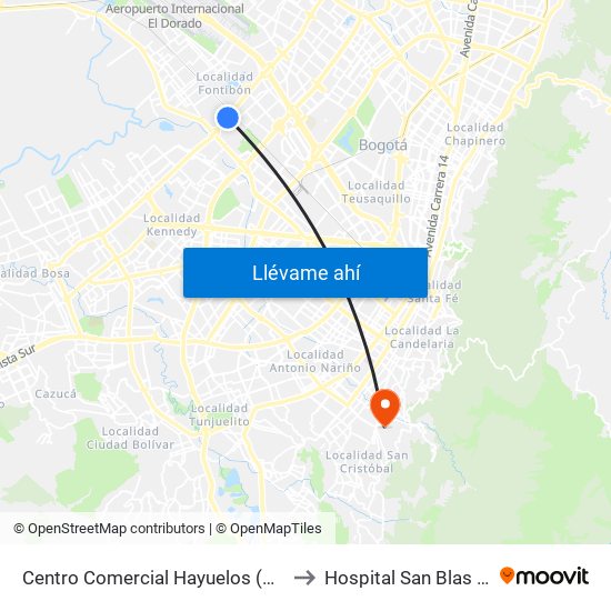 Centro Comercial Hayuelos (Av. C. De Cali - Cl 20) to Hospital San Blas Nivel II E.S.E. map